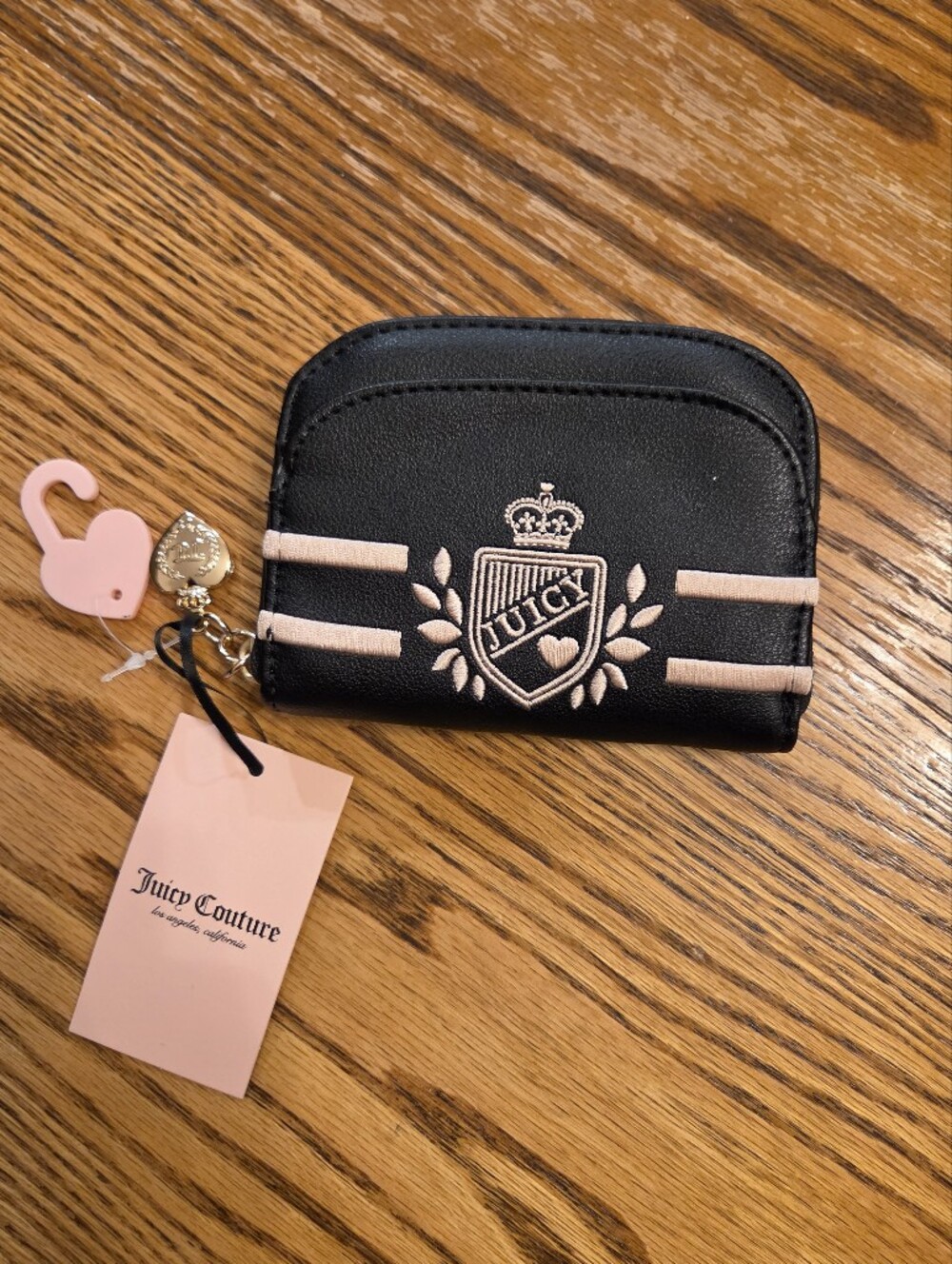 Juicy Couture Black & Blush Logo Zip Card Holder